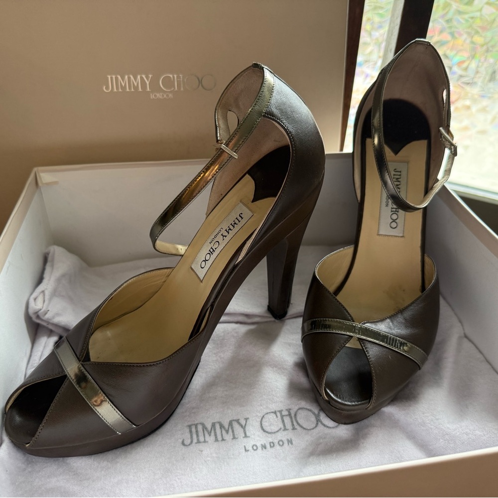 Jimmy Choo Black and Gold Stiletto Heels